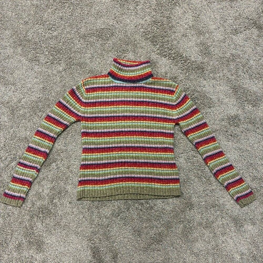 VTG Great American Sweater Co Junior’s Large Striped Turtleneck Knit Sweater Y2K